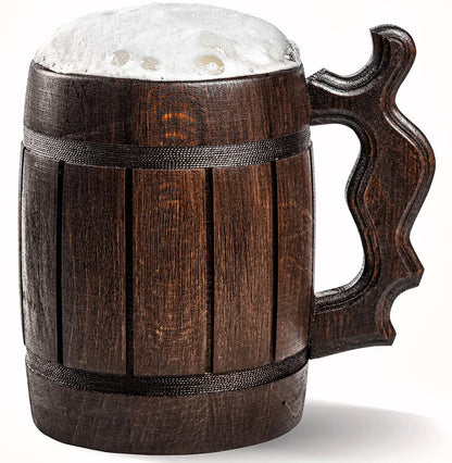 Handmade Wooden Rustic Beer Mug Real Oak Eco-friendly Wood Stainless Steel Cup 20 oz(600ml) Brown3 - Etno Motif Wood Viking Beer Mug Stein - Beer Tankard Irish Retro Halloween - Cowboys Beer  - WoodArtSupply