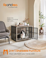 Feandrea Dog Crate Furniture, 38.6" Side End Table, Modern Kennel for Dogs Indoor up to 70 lb, Heavy-Duty Dog Cage with Enclosed Base, Double-Door Dog House, Heather Greige UPFC023G01 Feandrea