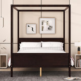 Merax Queen Size Canopy Bed with Headboard and Footboard, Solid Wood 4 Posters Platform Bed with Slat Support Leg, No Box Spring Needed, Espresso Merax