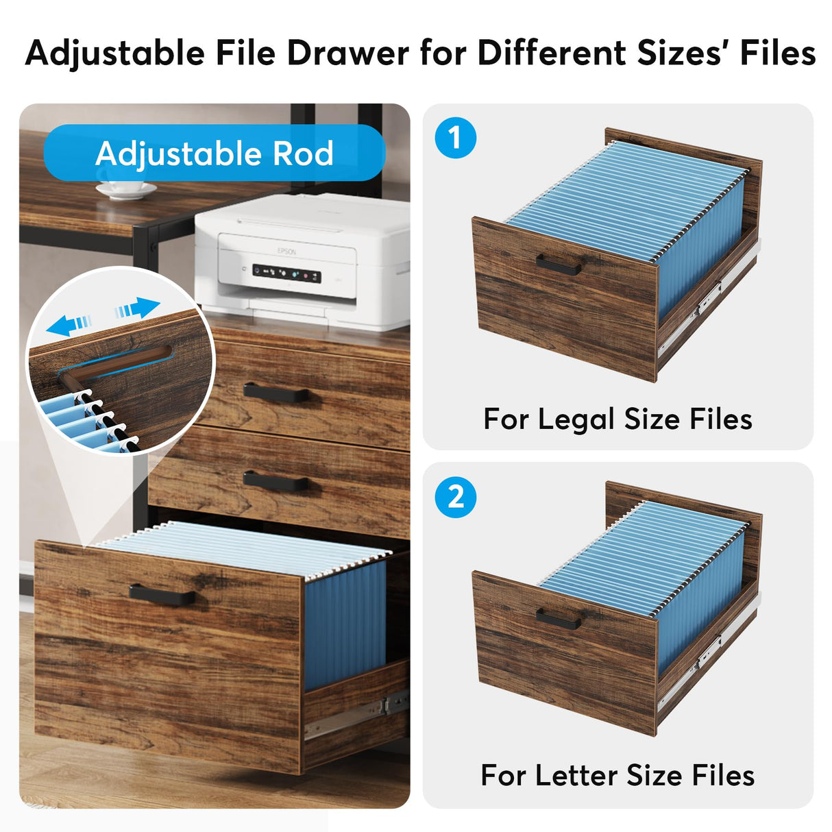 Tribesigns 63 Inch Computer Desk with File Drawer Cabinet, Ergonomic Office Desk with Monitor Stand, Industrial Computer Table with Printer Space, Wood PC Table Workstation Desk for Home Office Tribesigns