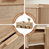 LEYAOYAO 48" Farmhouse Boho Rattan Coffee Table with 2 Woven Drawers,Rectangular Coffee Tables with Hidden Storage Compartment,Curved Profile Design,Wooden Center Table for Living Room,Natual Wood LEYAOYAO