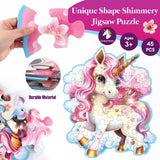 Jumbo Shimmery Floor Puzzle for Kids,Unicorn Jigsaw Large Puzzles,45 Piece Unicorn Puzzle for Toddler Ages 3-5,Children Learning Preschool Educational Toys,Birthday Gift for 4-8 Years Old IFLOVE