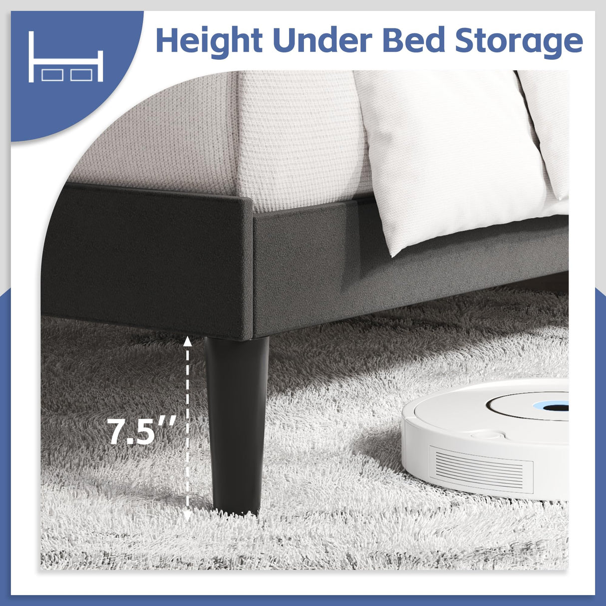 Fluest Queen Bed Frame with Adjustable Headboard, Upholstered Velvet Bed Frame, Platform Bed Frame, Under-Bed Storage, No Box Spring Needed, Easy Assembly, Black Fluest