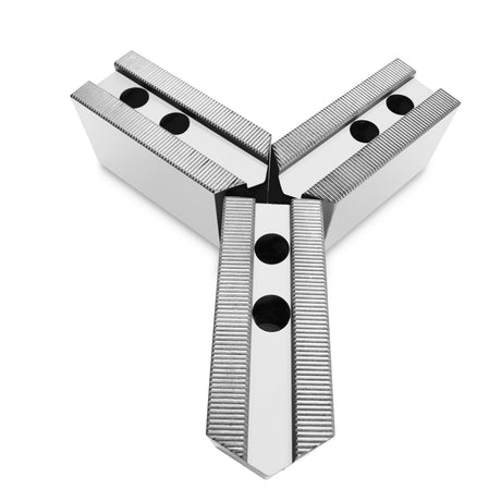 Lathe Chuck Serrated (1.5 mm x 60) Aluminum Soft Jaws Set (3 Pcs) for 10" Kitagawa (B-210), Samchully Chucks, Pointed, 2" Height- By Turner Workholding Turner Workholding, LLC