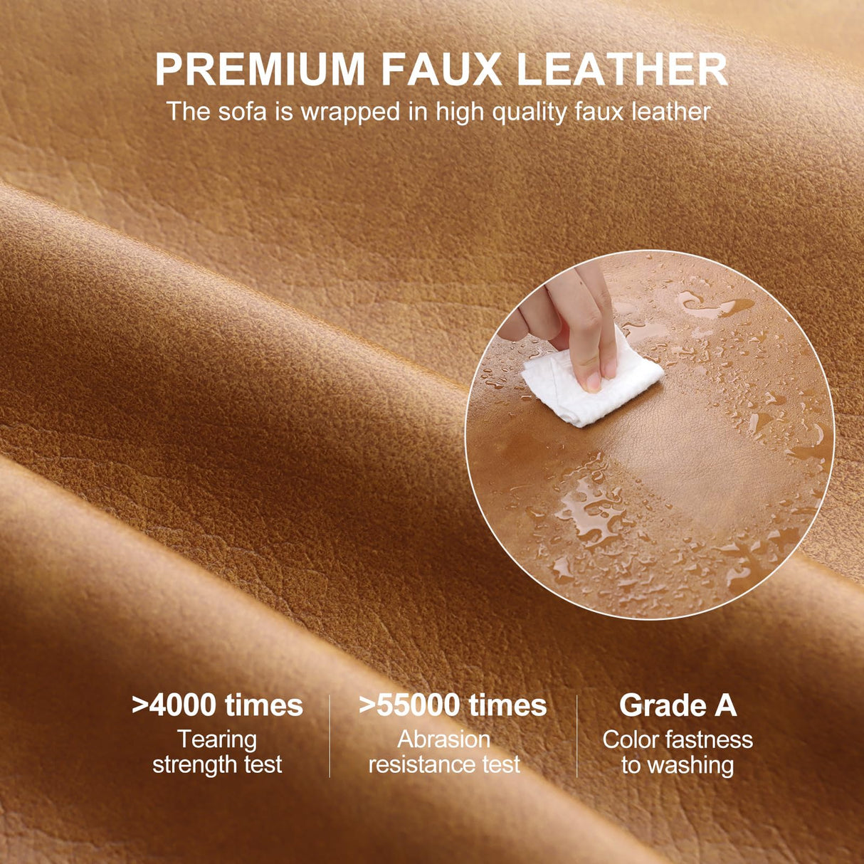 ELUCHANG 85" Luxury 3 Seater Sofa Couch for Living Room, Modern Upholstered Faux Leather Sofas Couches with Extra Deep Seats&Removable Cover, Comfy Sofa Couch for Small Space Apartment Lounge, Brown ELUCHANG