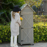 FTCBNet Outdoor Storage Shed Wooden Garden Tool Storage Cabinet with 3 Removabl Shelves and Galvanized Sheet Waterproof Roof for Yard,Patio,Deck and Porch (Gray) FTCBNet