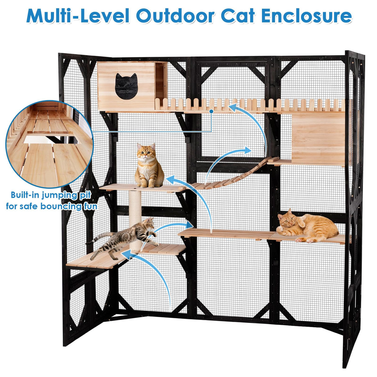 FunXplore 71.1" L Large Cat Catio Outdoor Cat Enclosure Window Acess, Walk-in Cat Cage Cat House for Multiple Indoor Outdoor Cats, Outside Patio 6 Doors Weatherproof Roof FunXplore