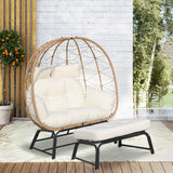 Nevsokio Double Wicker Outdoor Egg Chair,Lounge Chair with Ottoman,Oversized Patio Chair with Footrests,Cushions, Outdoor Indoor Rattan Chair (Rope, White) Nevsokio