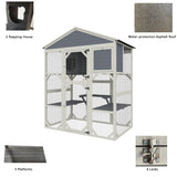 YOPTO 74.8" H Wooden Catio Outdoor Cat House,Cat Enclosure with Waterproof Top, 3 Platforms & 2 Napping House Small Pet Animal Cage,Brown+White YOPTO