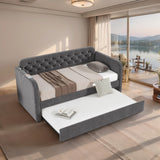 HMYFGD Twin Size Upholstered Velvet Daybed with Trundle and USB Charging Port - Button Tufted Twin Size Sofa Frame, No Box Spring Needed, for Bedroom, Guest Room (Dark Grey, Twin) HMYFGD