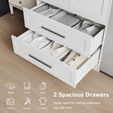 iPormis Armoire Wardrobe Closet with 2 Drawers, Modern Wooden Bedroom Armoire with Doors, Clothing Storage Cabinet with Aluminum Hanging Rod, Wardrobe Storage with Strong Door Closure, White iPormis