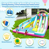 Inflatable Water Slide, 6 in 1 Blow Up Water Park Aged 3-12, Flamingo Style Water Bounce House with Double Long Slides, Splash Pool, 580W Blower Waterslide for Kids and Adults Backyard HEMOPOW