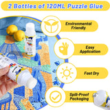 2 Pack 120ml Jigsaw Puzzle Glue with New Sponge Head, Suitable for 1000/3000/5000 Pieces of Paper and Wood Puzzle, Clear Water-Soluble Quick Dry Jigsaw Puzzle Glue, 240ml in Total Modacraft