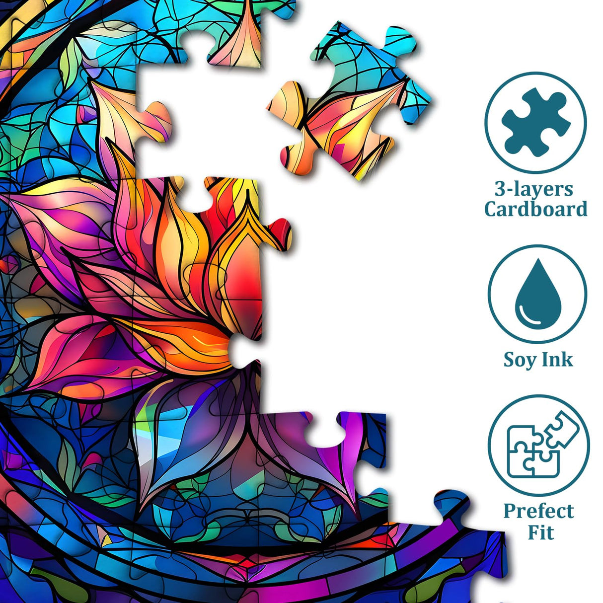 Stained Glass Puzzle for Adults 1000 Pieces, Lotus Flower Puzzles 1000 Pieces Art, Impossible Hard Challenging Puzzles, Colorful Stained Glass Jigsaw Puzzle Waterlily PICKFORU
