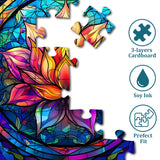 Stained Glass Puzzle for Adults 1000 Pieces, Lotus Flower Puzzles 1000 Pieces Art, Impossible Hard Challenging Puzzles, Colorful Stained Glass Jigsaw Puzzle Waterlily PICKFORU