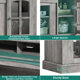 YITAHOME LED Farmhouse TV Stand for 75 Inch w/Outlets, Modern Entertainment Center with Glass Doors and Adjustable Storage Shelves, Media Console TV Cabinet for for Living Room, Grey YITAHOME