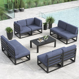 LayinSun Large Aluminum Patio Furniture Set, 9 Pieces Modern Outdoor Conversation Set Sectional Metal Sofa Set with Olefin Cushion LayinSun
