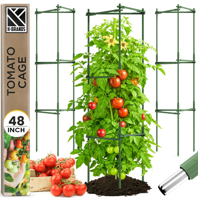 Tomato Cage - Trellis Stakes and Plant Support Structures for Vegetables and Climbing Plants - Tall Tomato Cages for Garden, Pots, Raised Garden Bed Outdoor (3 Pack - Up to 48 Inches)