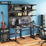 Klobel 63" Standing Gaming Desk with Dual Motor, Wing-Shaped Computer Desk with Full Coverage Mouse Pad, Electric Height Adjustable Standing Desk with RGB LED Lights and Slot Design Shelves Klobel