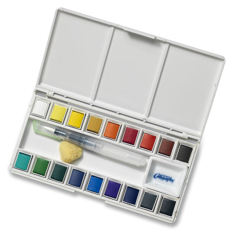 Jerry Q Art 18 Assorted Water Colors Travel Pocket Set- Quality Refillable Water Brush with Sponge - Easy to Blend Colors - Built in Palette - Perfect for Painting On The Go JQ-118 Jerry Q Art