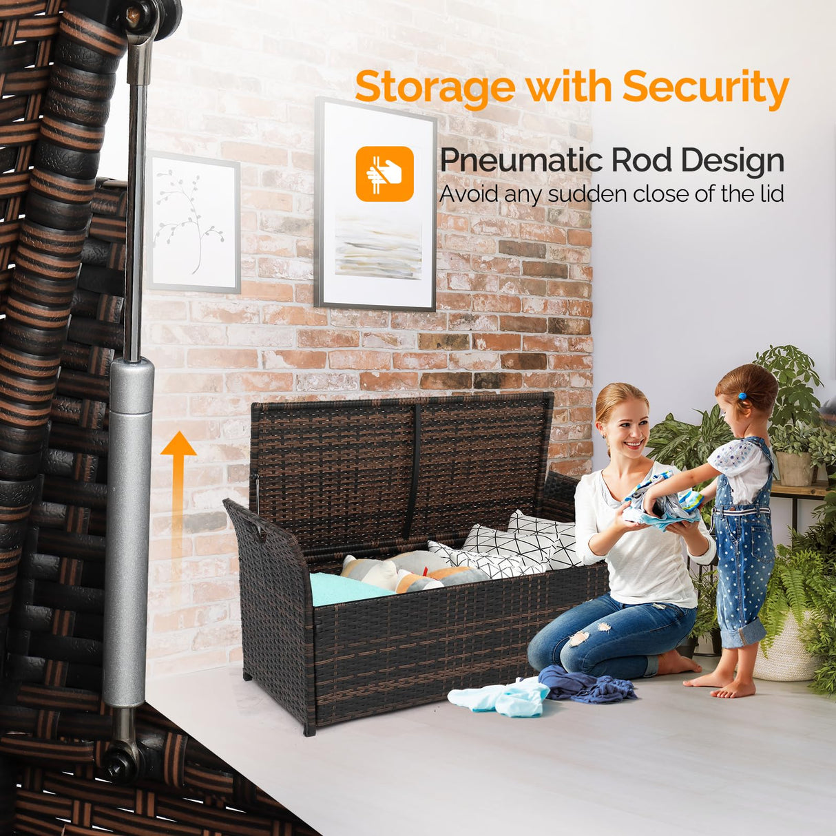 VINGLI 40 Gallon Outdoor Storage Bench with Cushion, Rattan Storage Box, Patio Wicker Deck Box with Seat for Garden | Balcony | Porch | Pool | Yard (Brown Frame + Beige Cushion) VINGLI