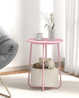 TUTOTAK Small Side Table, Oval End Table, Night Stand, Bedside Table, Set of 2, Sofa Table with Cloth Storage Basket, Living Room, Bed Room, Pink TB01BP0632 TUTOTAK