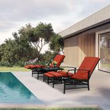 Oakcloud Adjustable Outdoor Lounge Chair Metal Patio Relaxing Recliner Chair with Removable Cushions(Red) Oakcloud