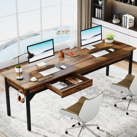 Tribesigns 78.7" Extra Long Computer Desk, [Double Desk] [2 Drawers], Two Person Desk Large Executive Office Desk, Writing Table Study Desk for Home Office, Rustic Brown Tribesigns
