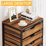 Tribesigns 7 Drawer Chest, Wood Storage Dresser Cabinet with Wheels, Industrial Storage Drawer Organizer Cart for Office Bedroom Entryway (Rustic Brown, 1 PC) Tribesigns