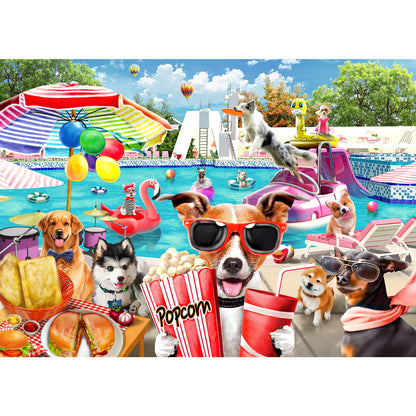 HUADADA Jigsaw Puzzles for Adults 1000 Pieces, Dogs Pool Party Interlock Perfectly No Dust, Home Decors Family Challenge Toys for Men Women Elders Seniors (27.5"x19.6"), 1:1 Poster