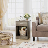 FOTOSOK Nightstand Set of 2, 2-Tier Side Table with Drawer and Storage Shelf, Bedside Table End Table, Modern Night Stand for Bedroom, Home Office,Vintage Grey FOTOSOK