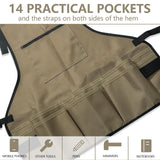 Realand 14 Pockets Tool Apron + 13 Pockets Waist Tool Belt, Sturdy Oxford Work Apron Vest for Carpenter Garden Woodworker Shop, Woodworking Aprons for Men Women, Khaki Realand