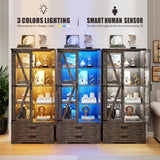 FREDEES Rustic Brown Farmhouse Storage Cabinet with Adjustable Shelves and LED Display FREDEES