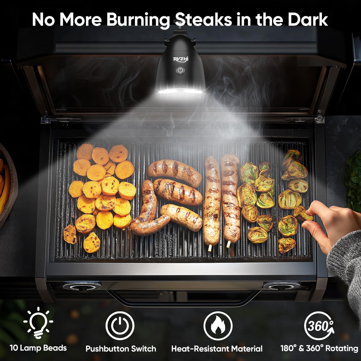 Grill Light Grilling Accessories: Valentines Day Gifts for Him Husband, Grilling Gifts for Men, Smoker BBQ Accessories for Outdoor Grill, BBQ Light with Two Brightness Settings, 3 Batteries Included RVZHI