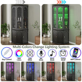 Gyfimoie Corner Bar Cabinet w/LED Lights, Tall Modern Wine Cabinet with Tempered Glass Door & Adjustable Shelves, Home Bar Liquor Storage Cabinet with Glass Rack for Living Room, Dining Room (Black) Gyfimoie