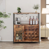 ZERDER Wine Bar Cabinet with LED Light, Home Coffee Cabinet with Wine Rack and Glass Holder, Bar Cabinet with Storage Shelf and Cabinet, Freestanding Liquor Cabinet for Living Room, Dining Room ZERDER