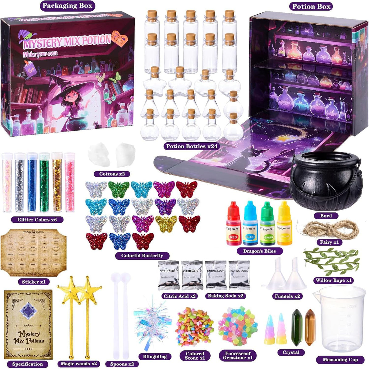 QLRR Mystery Mix Potion Craft Kits for 6 7 8 9 10 11 12+ Year Old Girls DIY Best Birthday Gift for Girls & Boys ，Mix 24 Fairy Bottles Potion Gifts Kids 6-8 Year Old Girl Birthday Gift QLRR
