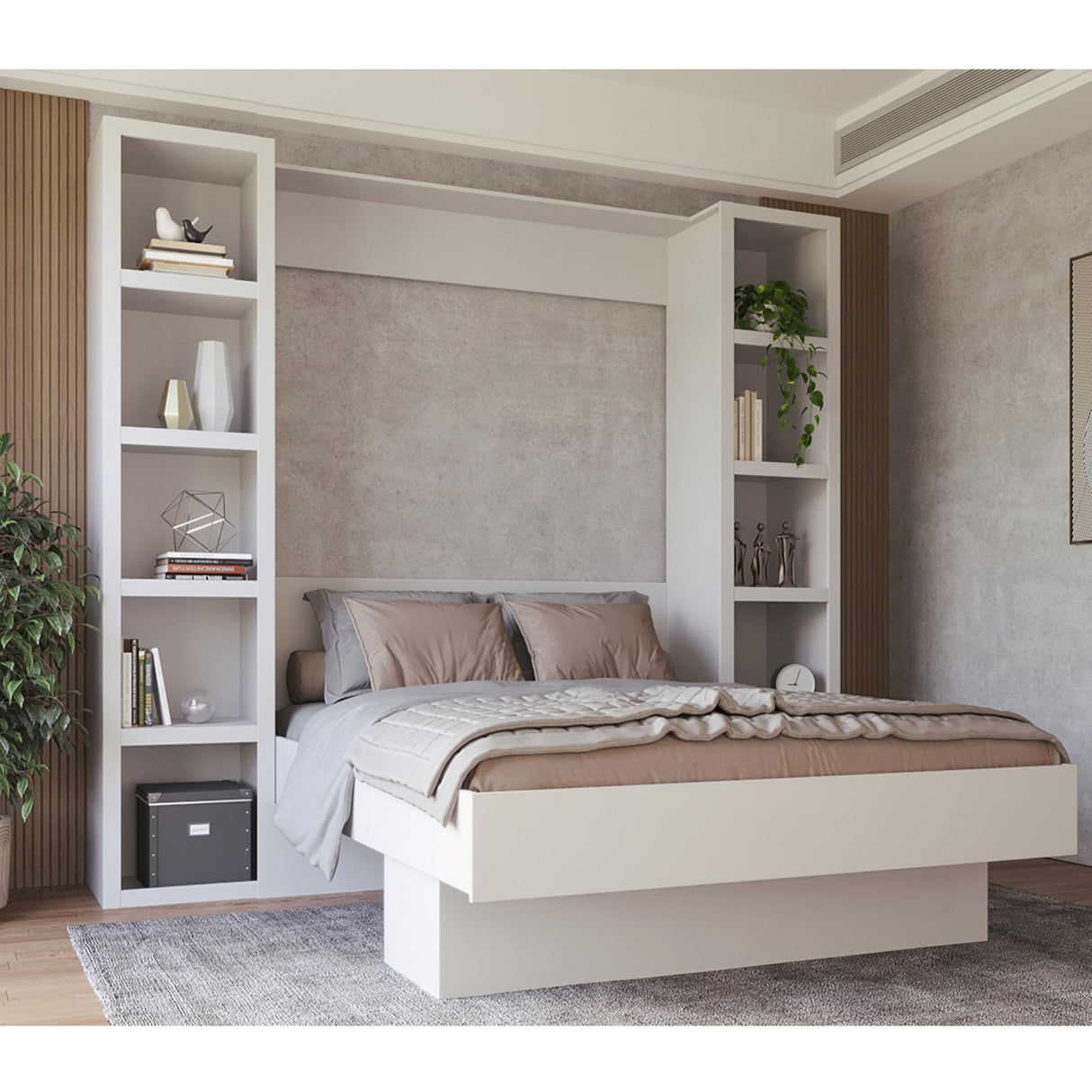 Oakland Living Easy-Lift Queen Murphy Wall Bed in White with Two Bookshelves Oakland Living
