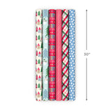 Hallmark Cute Recyclable Christmas Wrapping Paper (6 Rolls: 180 Sq. Ft. Total) Red, Blue, Green Plaid, Merry Everything, Colorful Houses, Snowmen and Trees, Dots, Stripes Hallmark