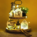 10 Pcs Farmhouse Tiered Tray Decor Rustic Wooden Home Decor Wood Bead Garland Sweet Wooden Sign with Artificial Succulents Plants Mini Candle Lantern for Farmhouse Home Kitchen(Tray Not Included) ARCHCRTC