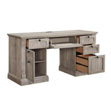 OKD 60" Executive Desk with Drawers, Farmhouse Home Office Desk with Charging Station, Keyboard Tray, File Cabinet Storage, Wood Computer Desk for Work and Study, Light Rustic Oak OKD