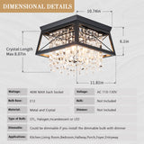 Crystal Flush Mount Ceiling Light, 11.8 inch 4-Light Black Farmhouse Lighting Metal Ceiling Light, Modern Trapezoid Hallway Light Fixtures Ceiling Mount for Bedroom Kitchen Laundry Entryway Foyer Ejerlya