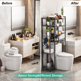 Kalrin Over The Toilet Storage Rack with Extra Side Shelves, 4-Tier Bathroom Over Toilet Storage with Adjustable Shelf & Drain Basket, Freestanding Bathroom Organizer for Balcony, Laundry(Pure Black) Kalrin