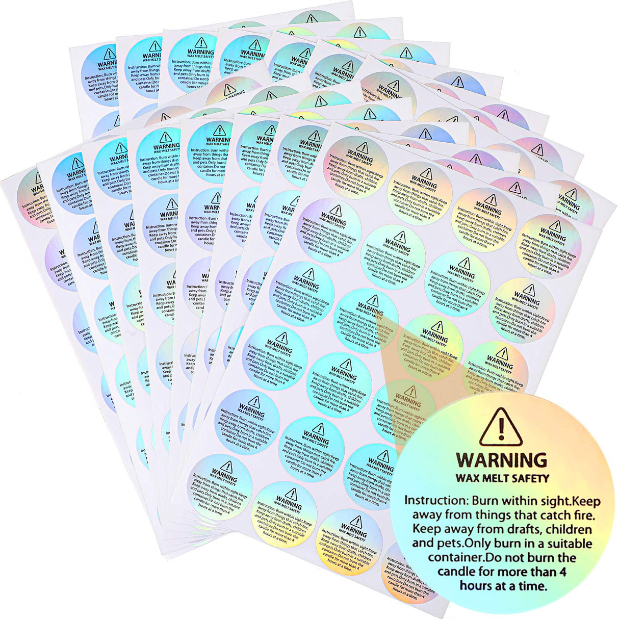 Holographic Candle Warning Labels Candle Jar Container Stickers Wax Melting Safety Stickers for Jars Tins Containers Making Supplies(240 Pieces) Zonon