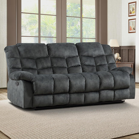 EBELLO Reclining Couch for Living Room, Extra Wide Modern Overstuffed 3 Seat Recliner Manual Sofa Breathable Fabric and Padded Cushion, Grey Green EBELLO