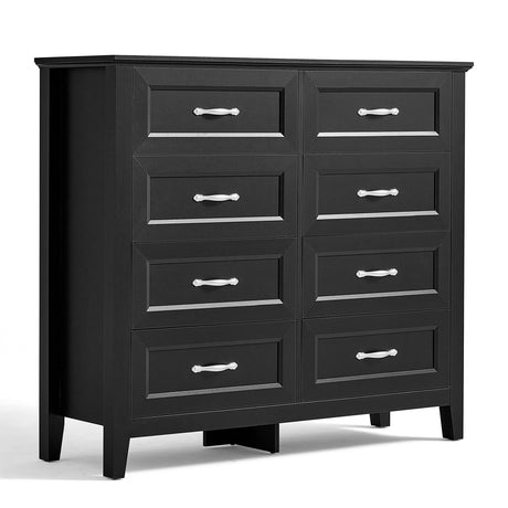 LINSY Dresser for Bedroom, 8 Drawers Bedroom Dresser Wood for Nursery, Tall Chest of Drawers, Wide Farmhouse Wood Dresser for Bedroom, Hallway, Closet, Living Room, Black LINSY