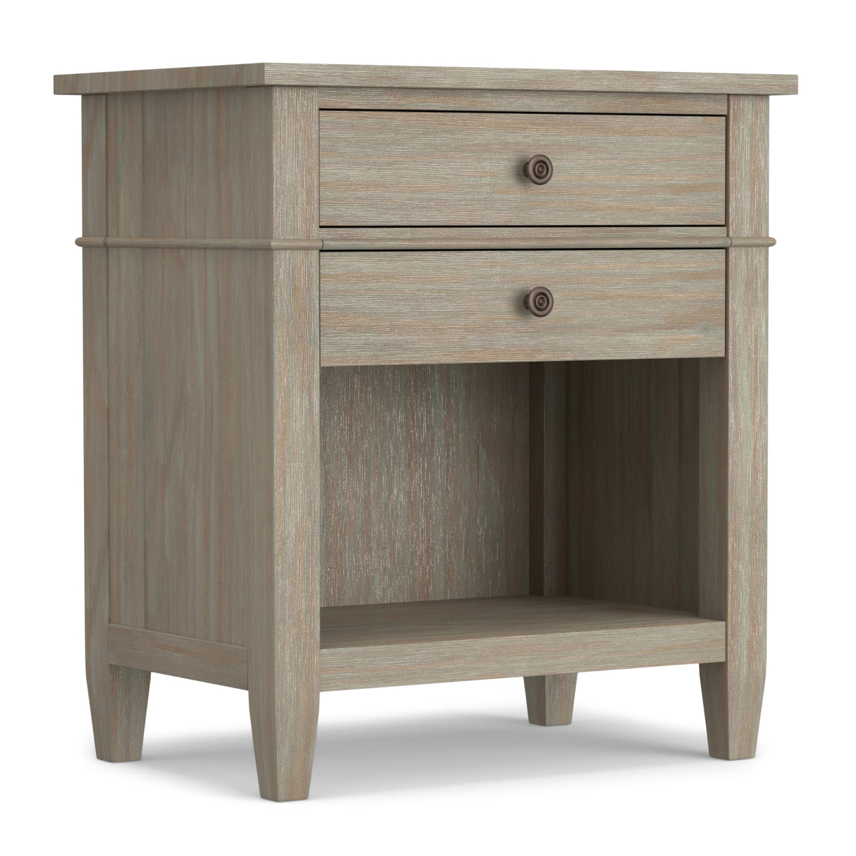 SIMPLIHOME Carlton 24 inches Wide Night Stand, Bedside table, Distressed Grey SOLID WOOD, Rectangle, with Storage, 2 Drawers and 1 Shelf, For the Bedroom, Contemporary Modern SIMPLIHOME