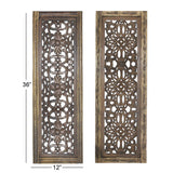 TUP The Urban Port Floral Hand Carved Wooden Wall Panels, Assortment of Two, Rustic Brown TUP THE URBAN PORT