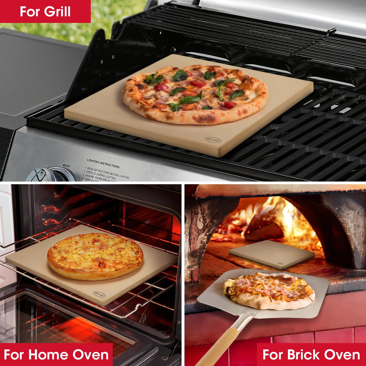 Unicook Extra Large Pizza Stone 18 Inch, Square Baking Stone for Oven and Grill, Heavy Duty Bread Pizza Pan, Durable Thermal Shock Resistant Cooking Stone Unicook