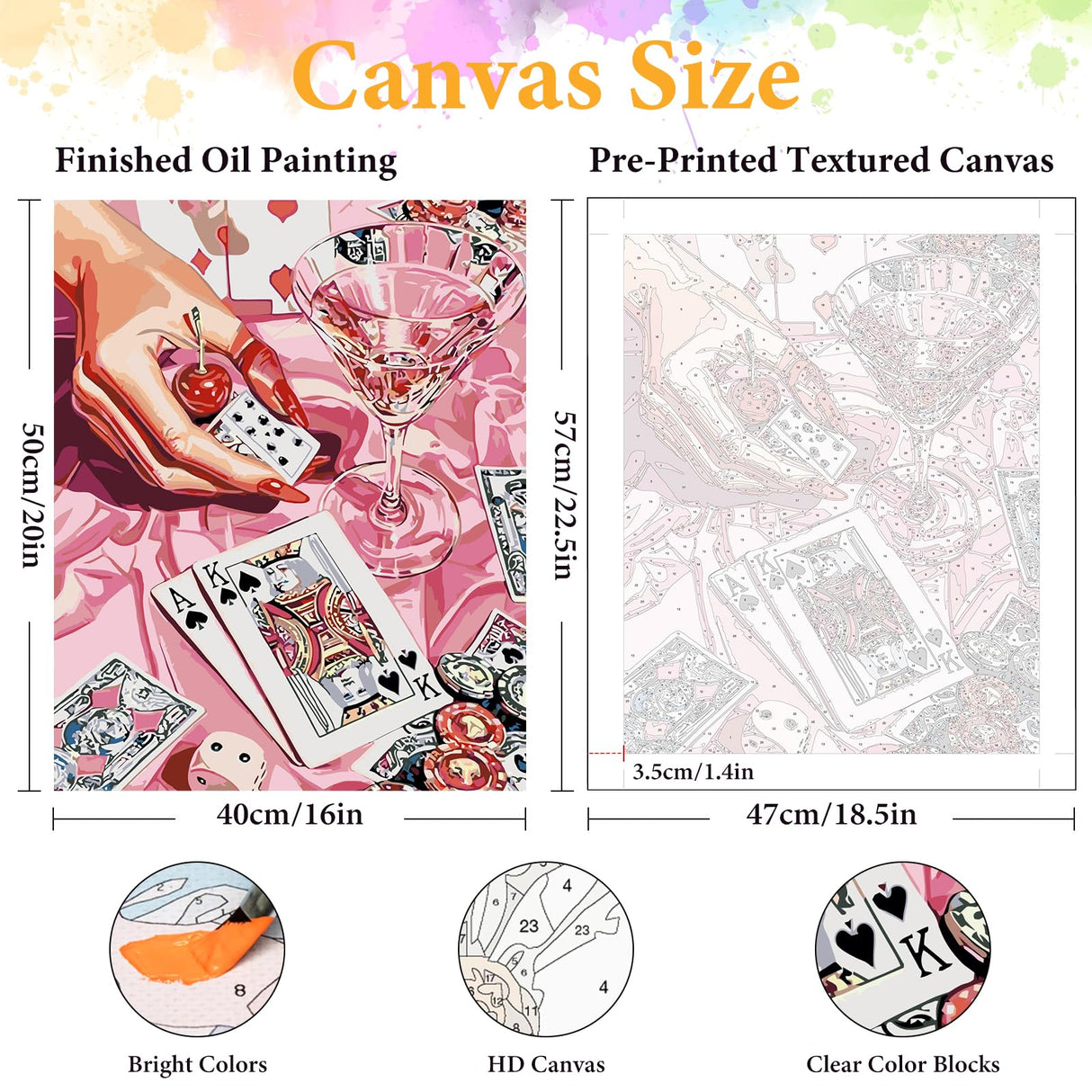 Paint by Numbers Kit for Adults Beginner Cocktail, Poker Adult Paint by Number Kits on Canvas, Pink DIY Acrylic Oil Painting by Numbers for Adults, Perfect for Home Wall Decor 16X20 Inch Okarina